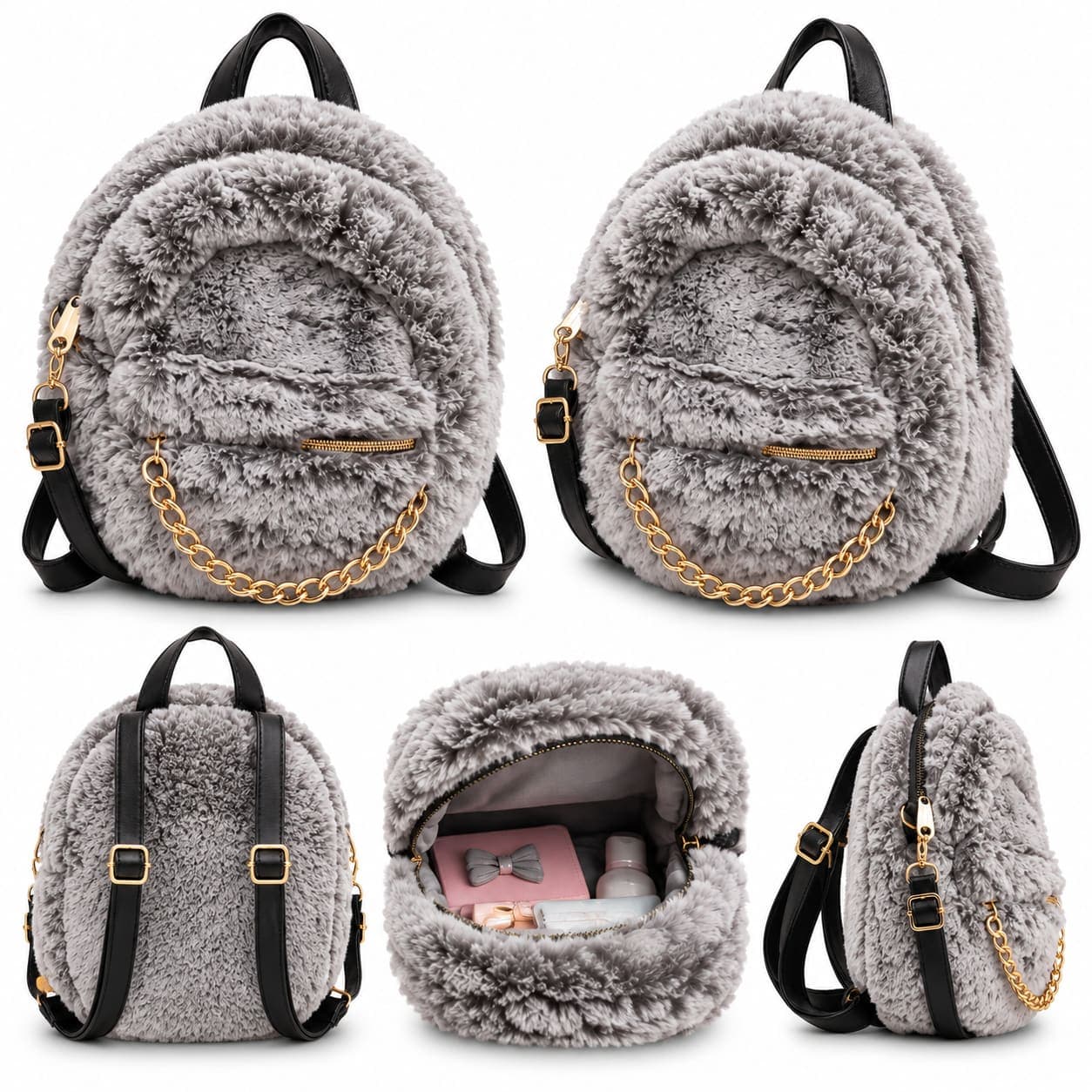 Grey Plush Backpack